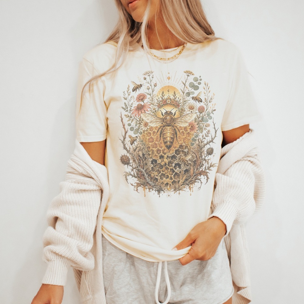 Honey Bee Crowned Over Dripping Comb and Wildflowers Tee